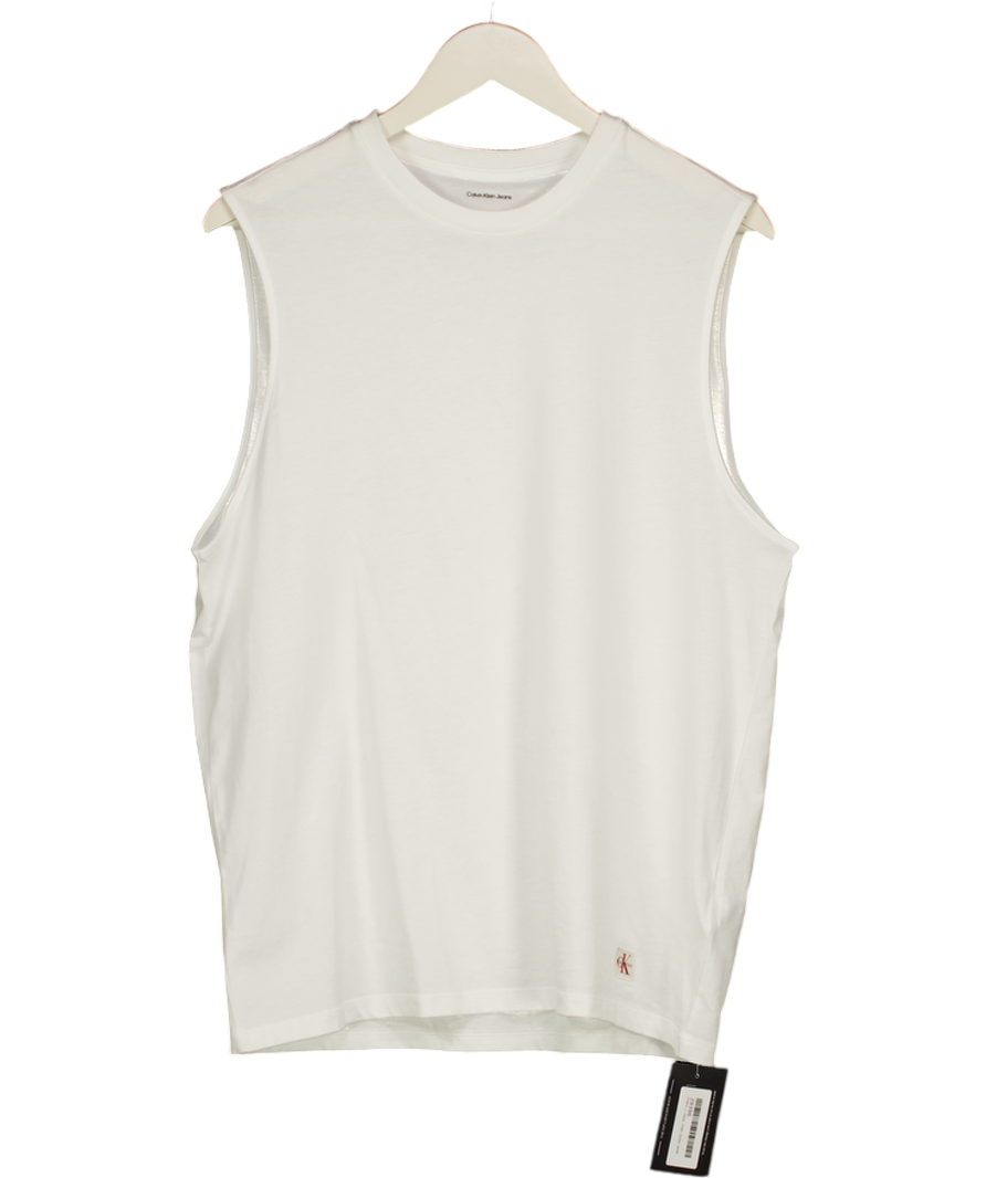 CALVIN KLEIN White Cotton Muscle Tank Top UK S