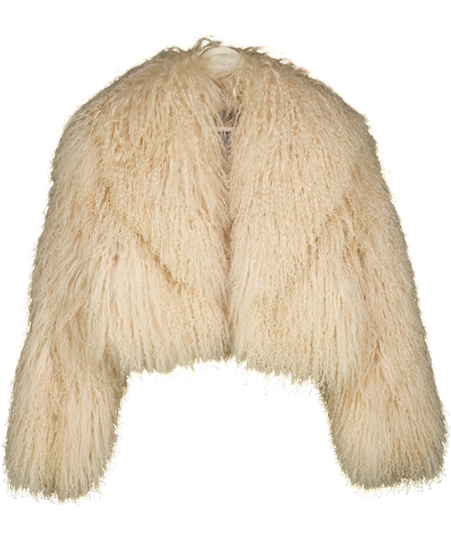 JANE & TASH ( De Savary London) Cream Mongolian Shearling Cropped Coat UK S