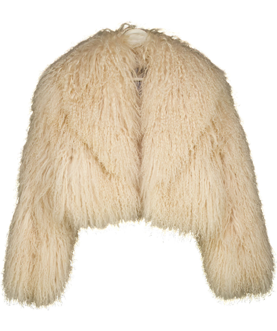 JANE & TASH ( De Savary London) Cream Mongolian Shearling Cropped Coat UK S