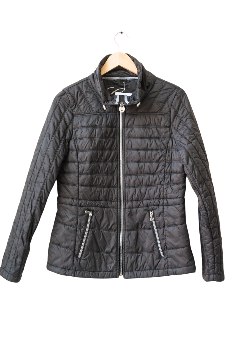 GUESS Black Quilted Jacket With Heart Logo UK M