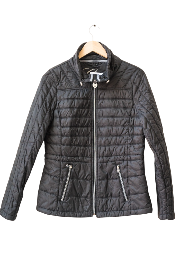 GUESS Black Quilted Jacket With Heart Logo UK M