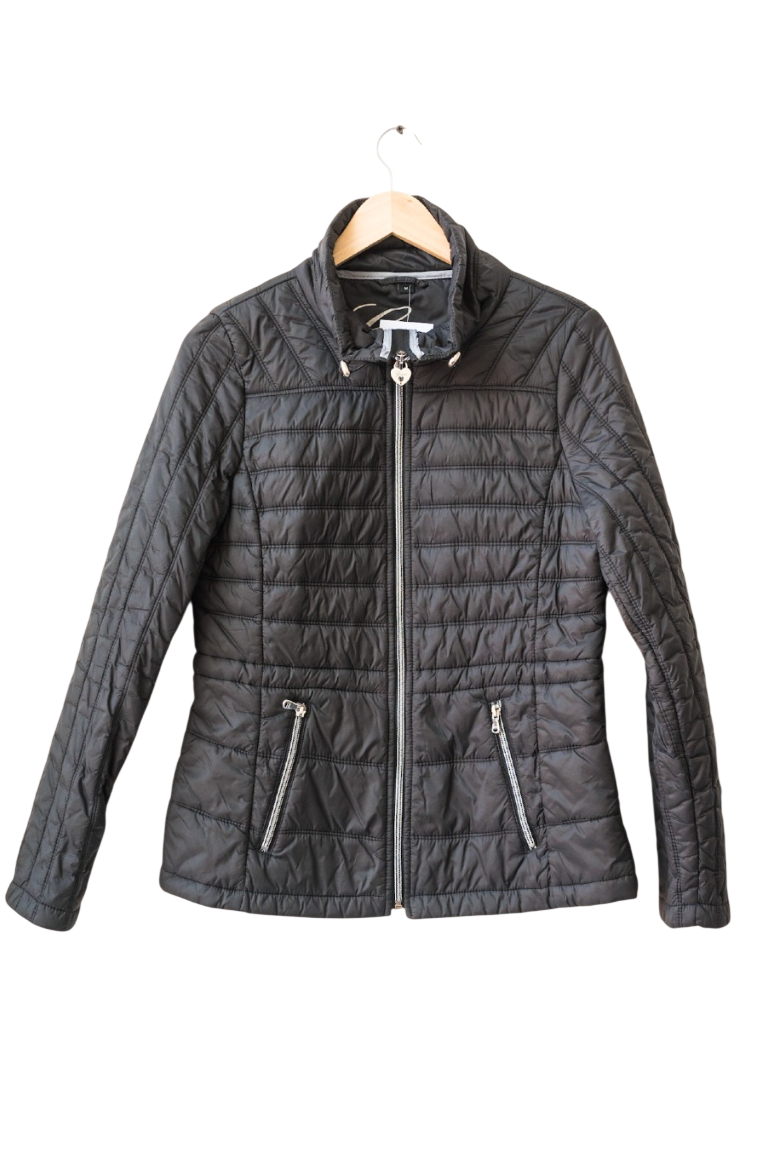 GUESS Black Quilted Jacket With Heart Logo UK M