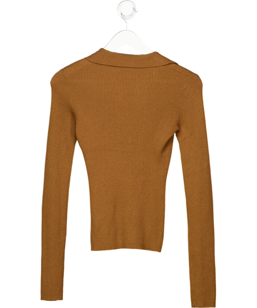 BEC + BRIDGE Brown Long Sleeved Ribbed Knit Polo UK 6