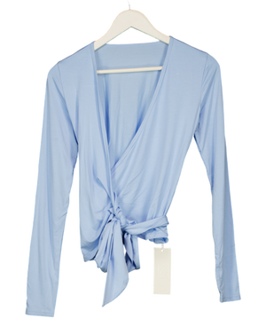 reasn Bamboo Fabric Ballet Wrap Long Sleeve Top - Powder Blue UK 12