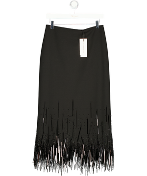 M&S X 16arlington Black Wool Blend Tassel Beaded Zip Midi Skirt UK 10