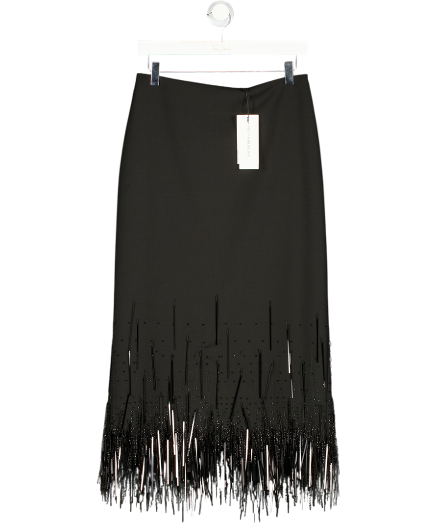 M&S X 16arlington Black Wool Blend Tassel Beaded Zip Midi Skirt UK 10