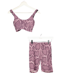 VARLEY 2-piece Purple Snake Print Sports Bra & Cycle Shorts Set UK XS