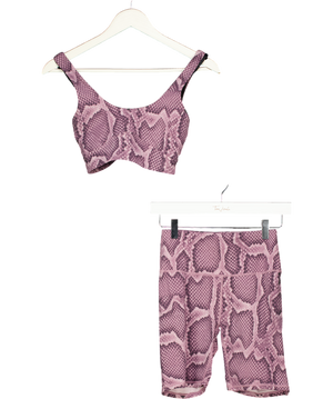 VARLEY 2-piece Purple Snake Print Sports Bra & Cycle Shorts Set UK XS