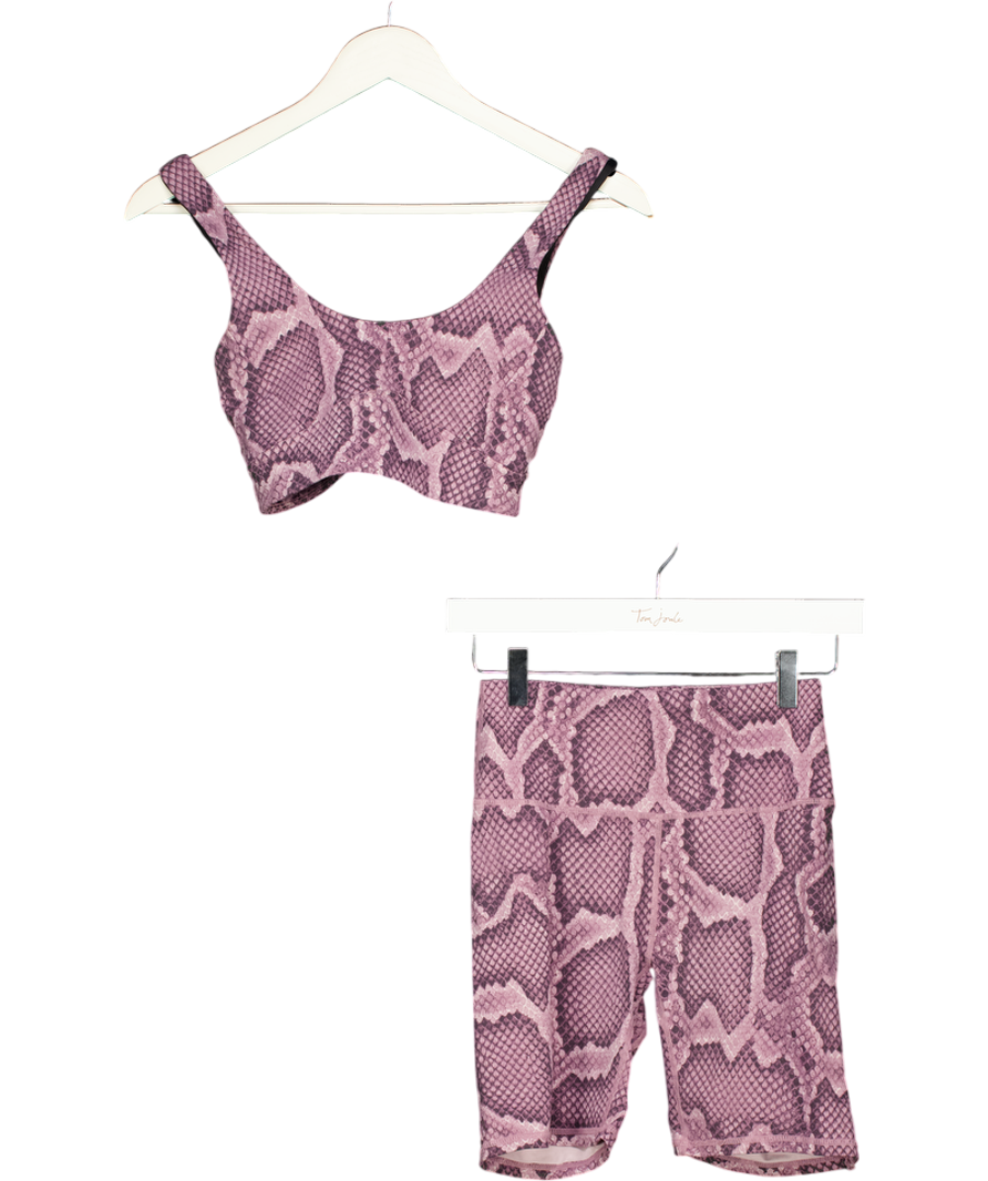 VARLEY 2-piece Purple Snake Print Sports Bra & Cycle Shorts Set UK XS