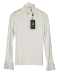 HOLLAND COOPER Lilibet Jersey Frill Neck Top White With Gold Hc Button Detail UK M