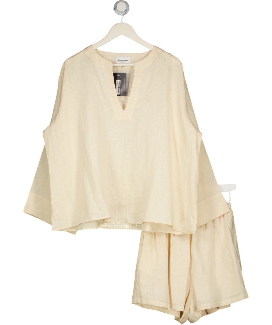 SECOND SUMMER 2-piece Pale Yellow Linen Shorts And Top Set UK XS/S