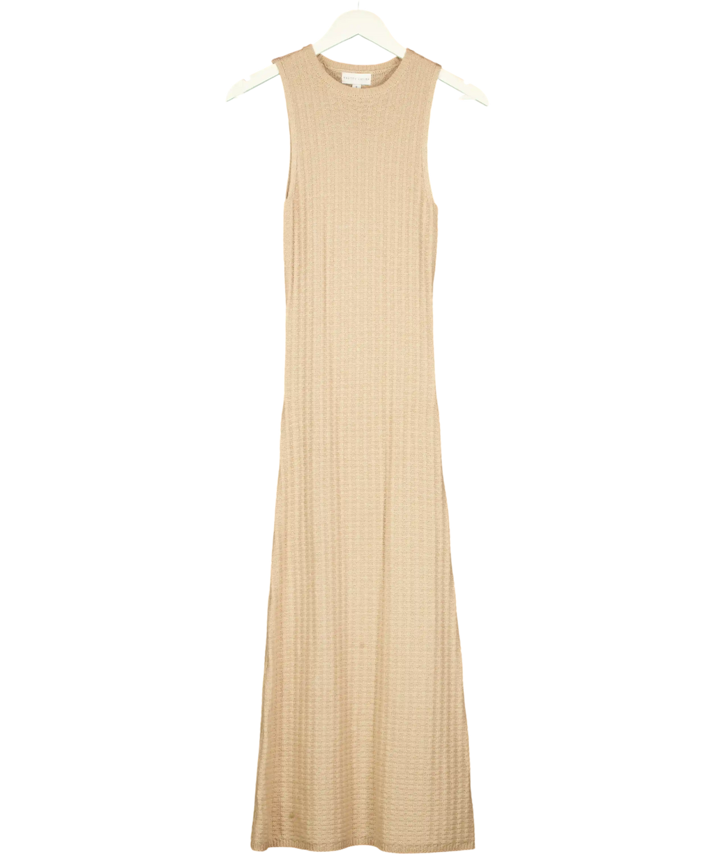 PRETTY LAVISH Beige Waffle Textured Knit Midi Dress UK S