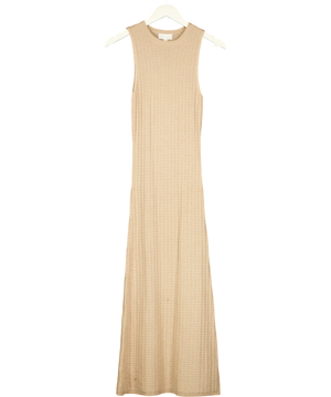 PRETTY LAVISH Beige Waffle Textured Knit Midi Dress UK S