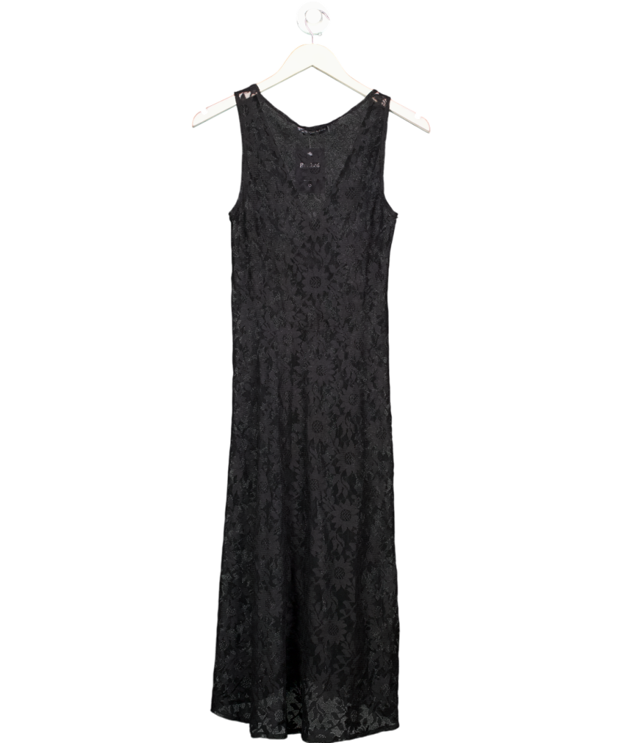 SUSAMUSA Black Sheer Lace Maxi Dress UK XS