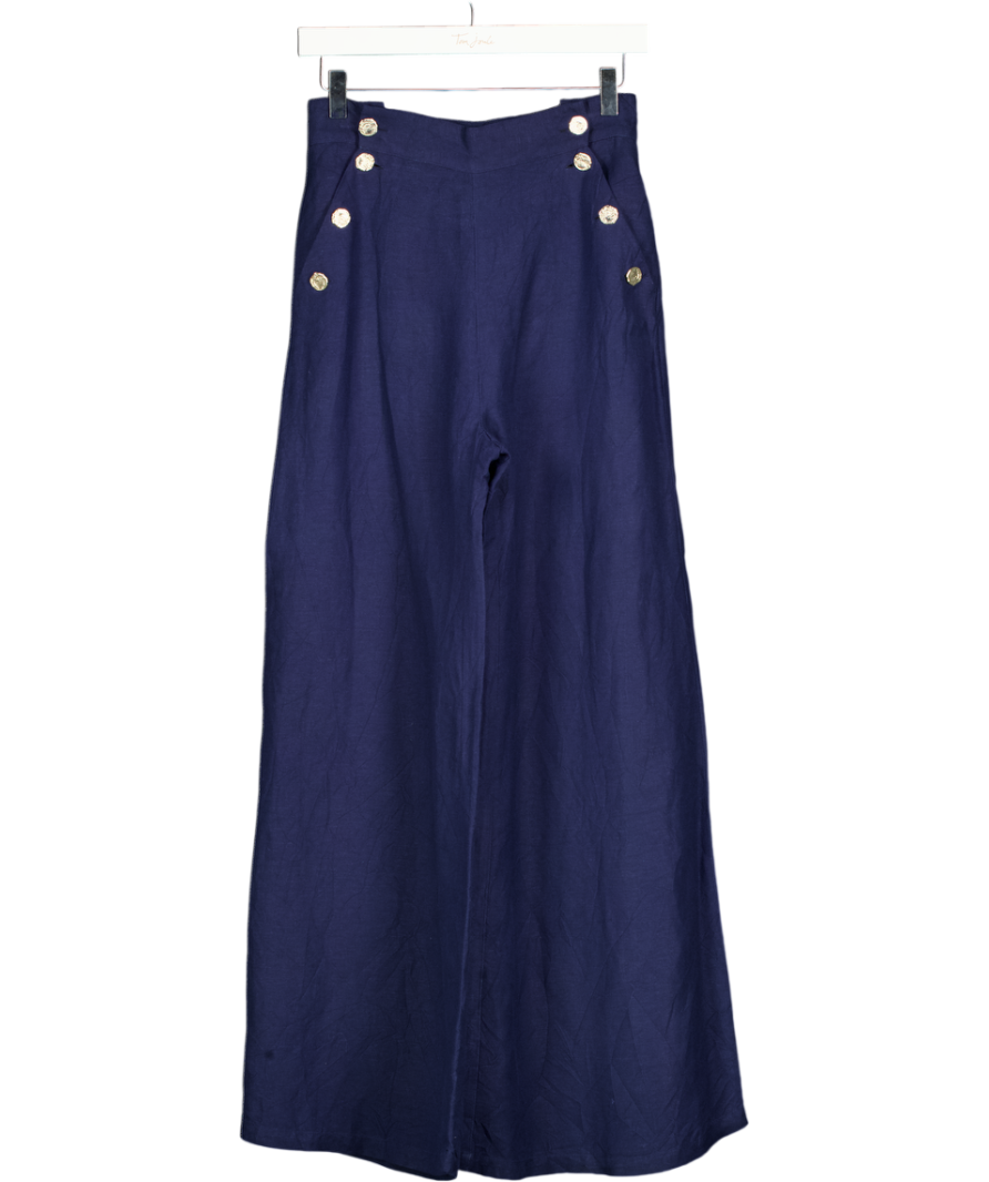 PAOLITA Navy Blue Linen Blend Nautical Trousers UK S