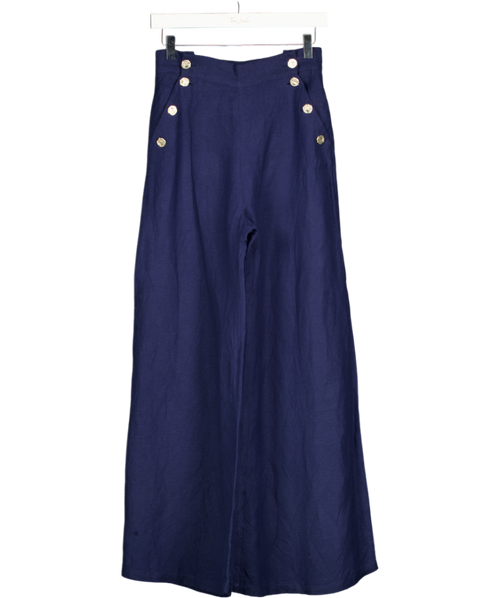 PAOLITA Navy Blue Linen Blend Nautical Trousers UK S