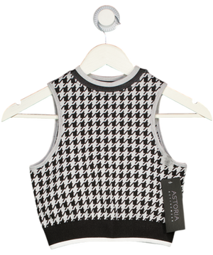 ASTORIA ACTIVEWEAR Black Seamless Knit Mockneck Top - Black/grey Houndstooth UK S