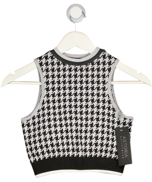 ASTORIA ACTIVEWEAR Black Seamless Knit Mockneck Top - Black/grey Houndstooth UK S