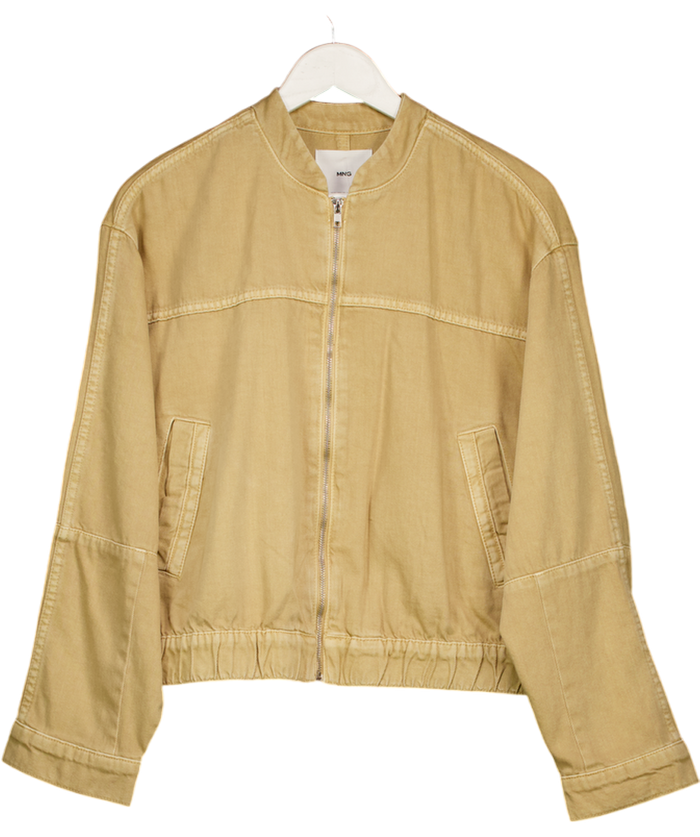 MANGO Beige Denim Bomber Jacket UK XL