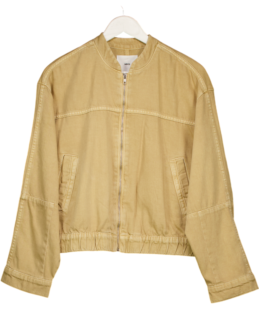 MANGO Beige Denim Bomber Jacket UK XL