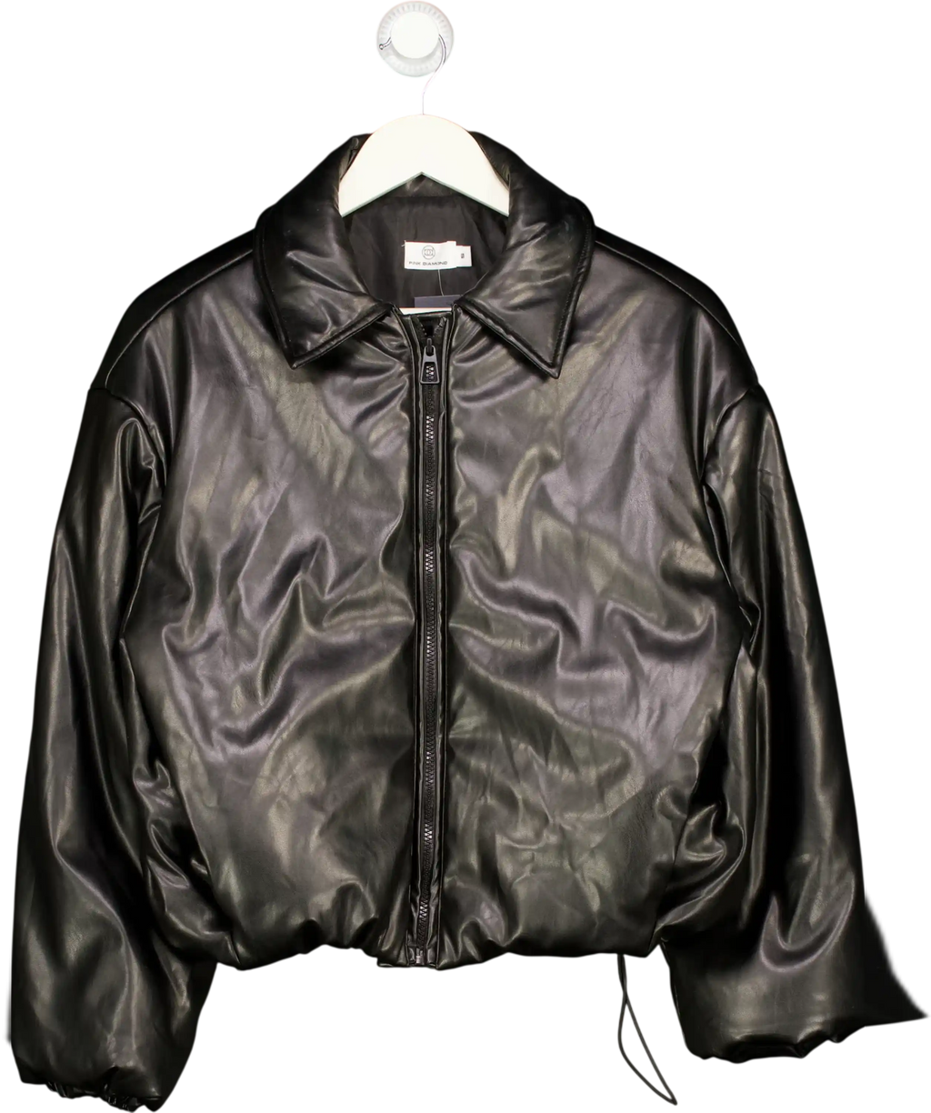 PINK DIAMOND Black Blac Faux Leather Padded Bomber Jacket UK S