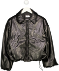 PINK DIAMOND Black Blac Faux Leather Padded Bomber Jacket UK S