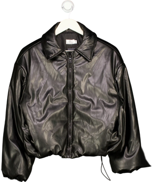 PINK DIAMOND Black Faux Leather Padded Bomber Jacket UK S