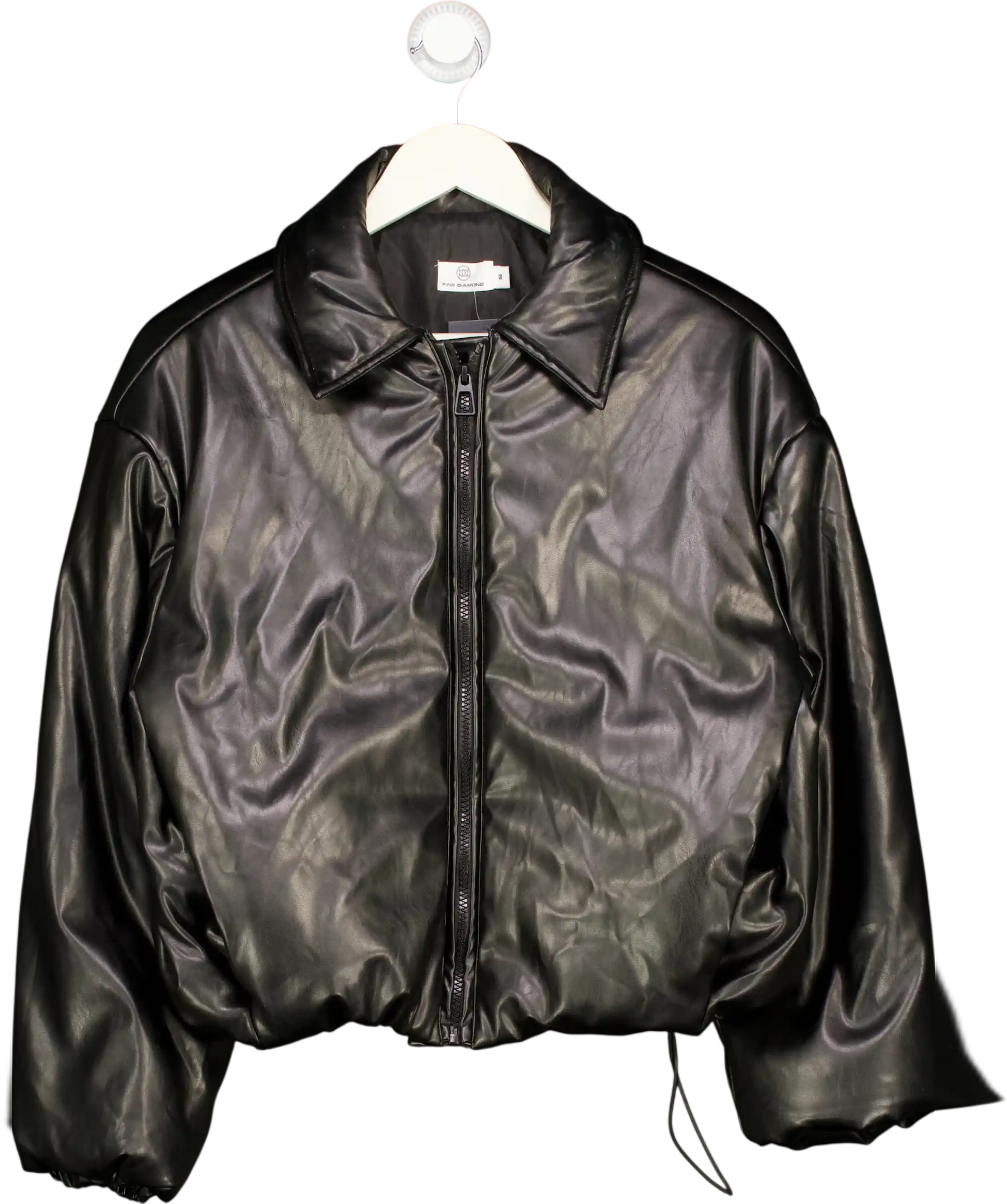 PINK DIAMOND Black Blac Faux Leather Padded Bomber Jacket UK S