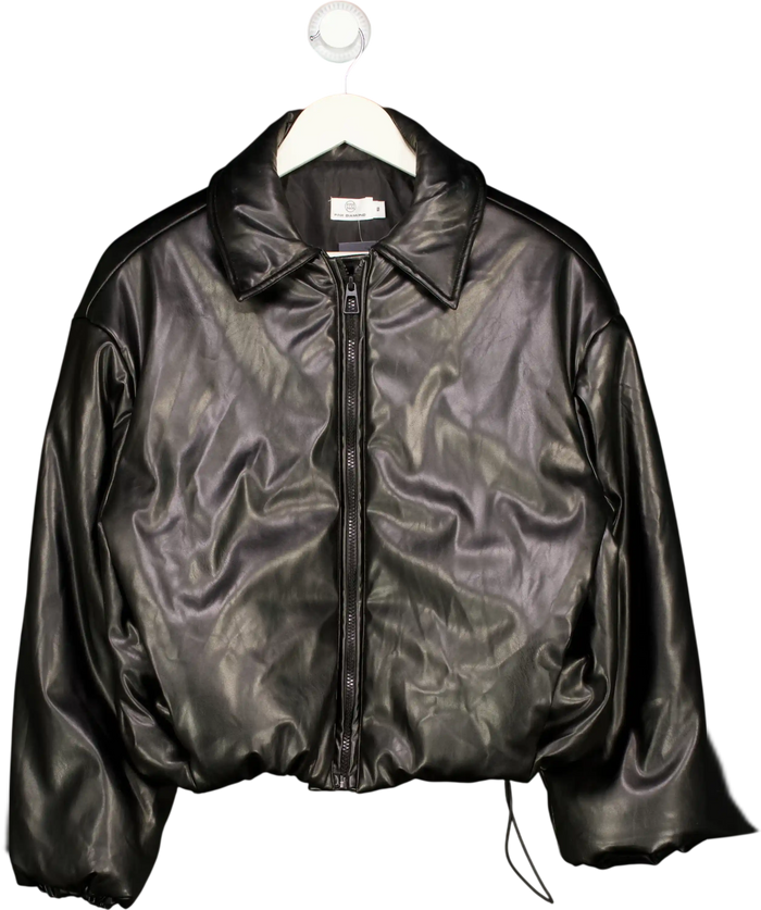 PINK DIAMOND Black Faux Leather Padded Bomber Jacket UK S