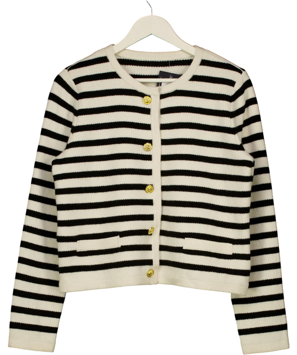 GOELIA Black And White Striped Gold Button Knit Cardigan UK L
