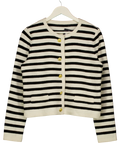 GOELIA Black And White Striped Gold Button Knit Cardigan UK L