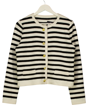 GOELIA Black And White Striped Gold Button Knit Cardigan UK L