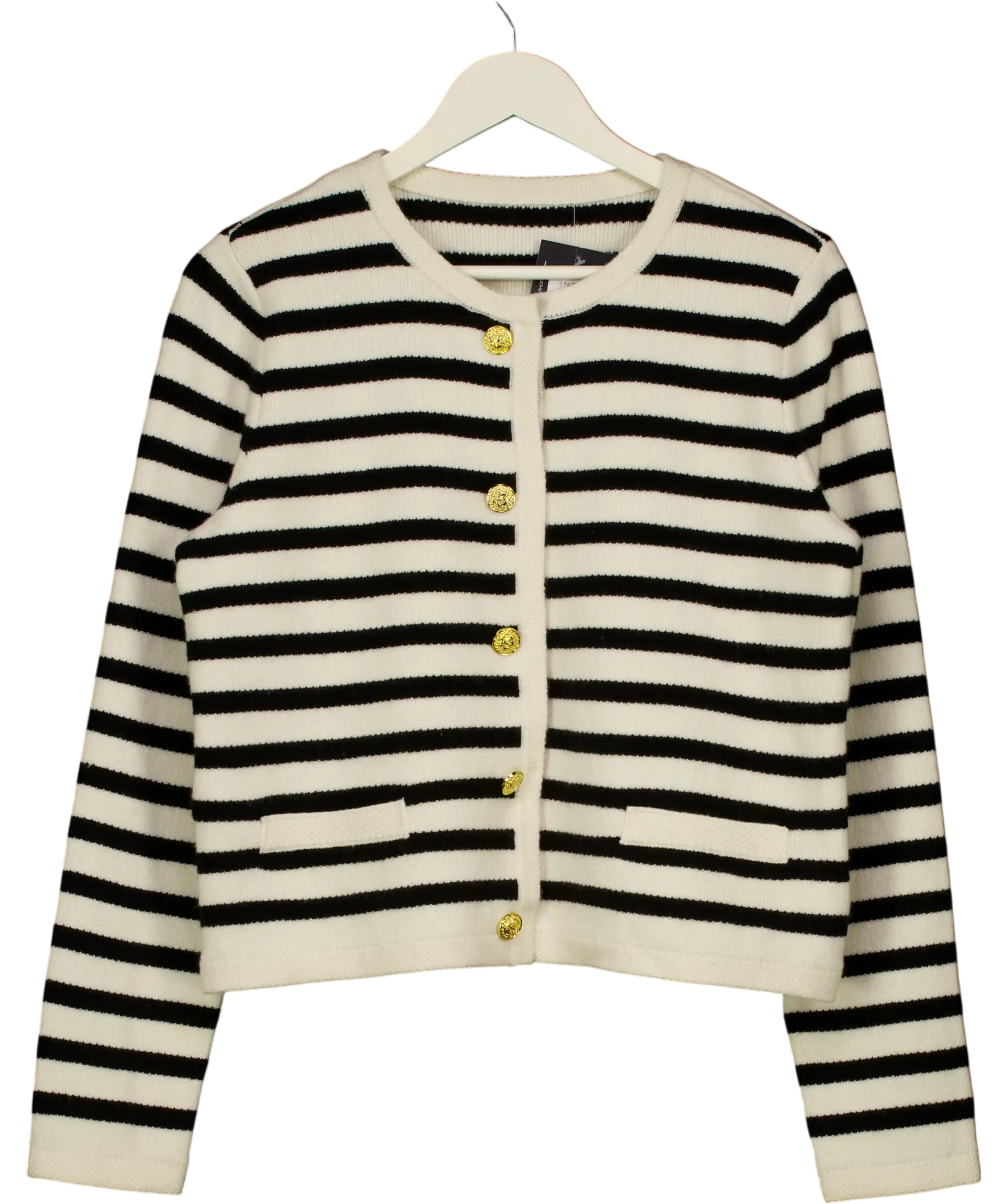 GOELIA Black And White Striped Gold Button Knit Cardigan UK L