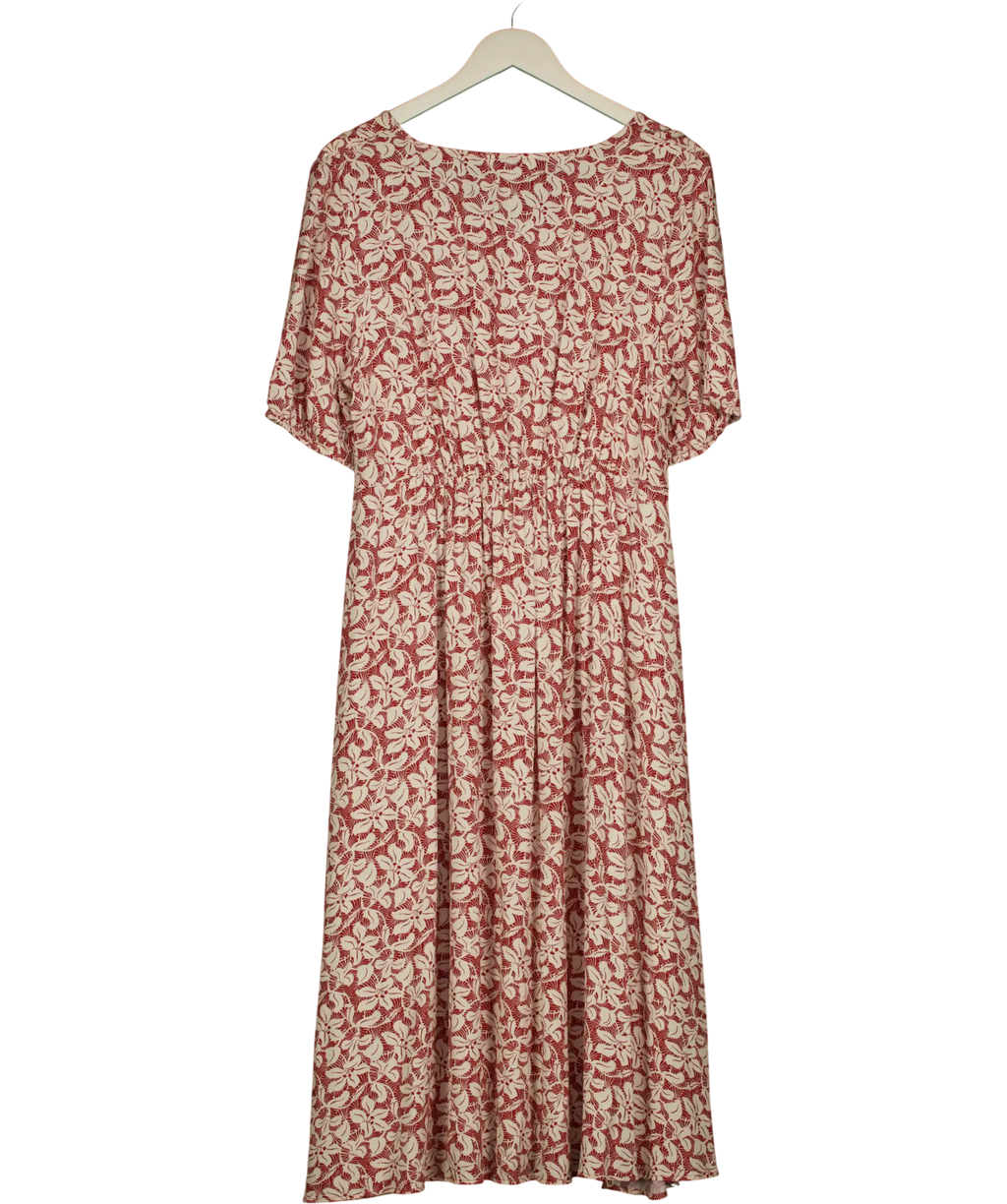 M&S Collection Red Mix Leaf Printed V-neck Dress UK 16