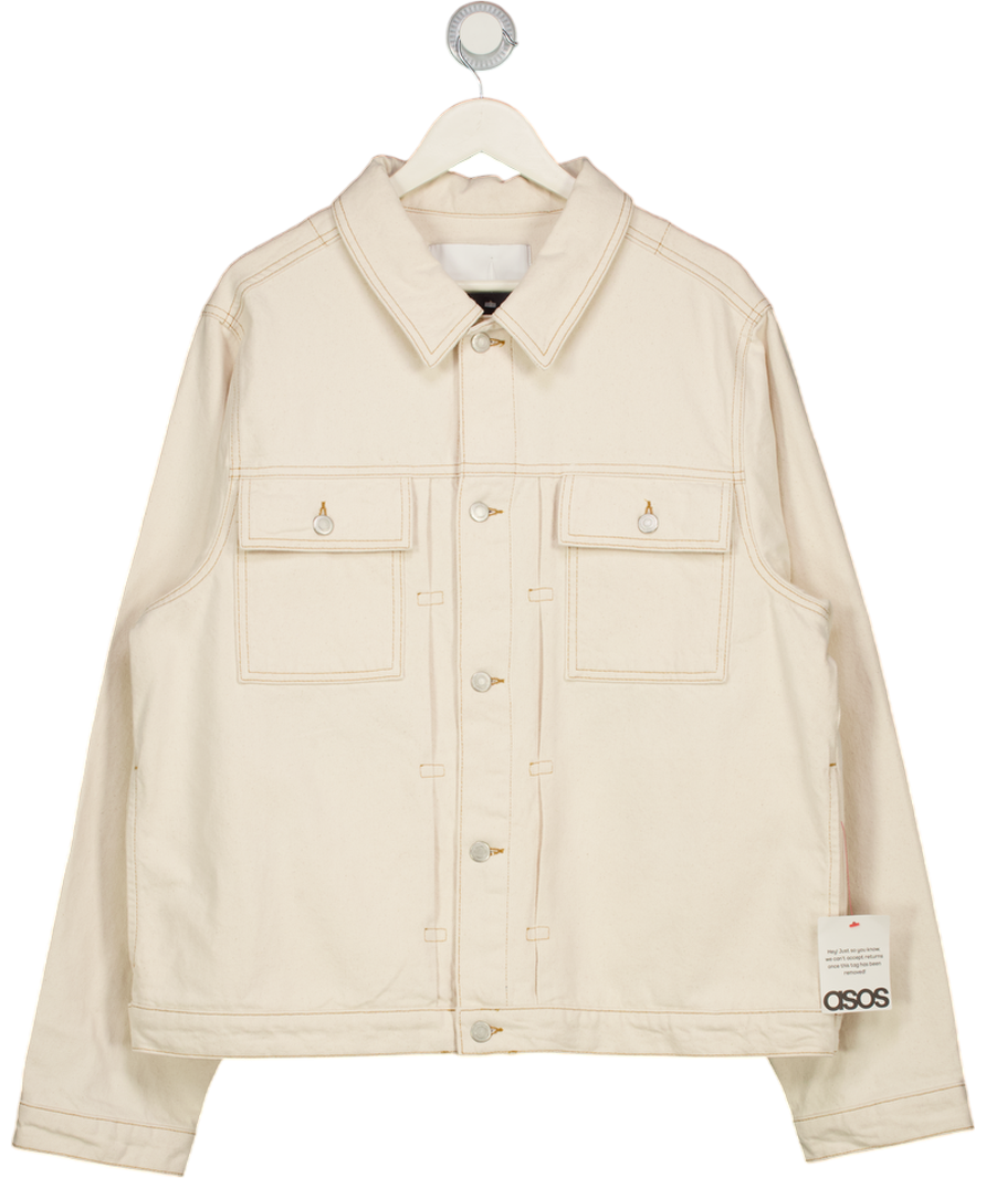ASOS Cream Contrast Stitch Classic Fit Denim Jacket UK L
