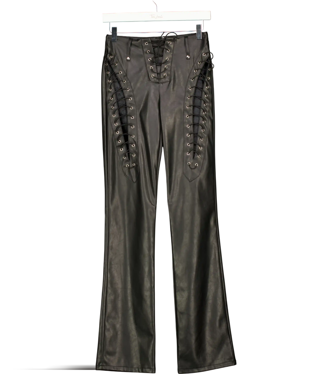 I.AM.GIA Black Kendrix Leather Look Lace Up Detail Trouser UK XS