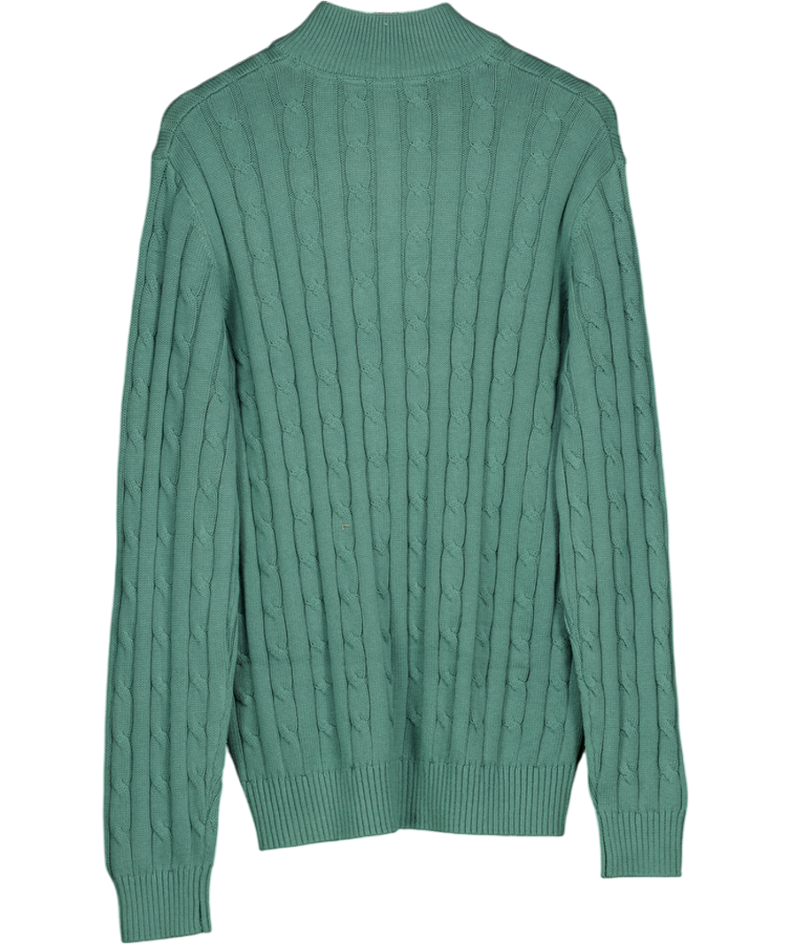CREW Green Oarsman Organic Cotton Cable Knit Half Zip Jumper UK XL