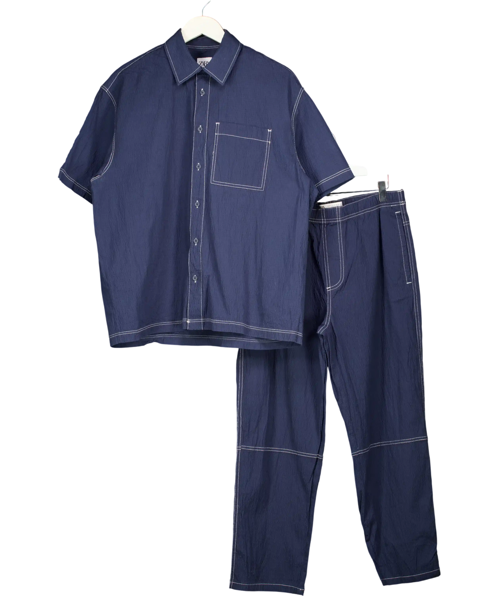 ZARA Dark Blue 2 -piece Seersucker Shirt & Trouser Set UK M