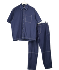 ZARA Dark Blue 2 -piece Seersucker Shirt & Trouser Set UK M