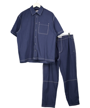 ZARA Dark Blue 2 -piece Seersucker Shirt & Trouser Set UK M
