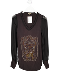 Biba Black Long Sleeve V-neck Beaded Top UK 12
