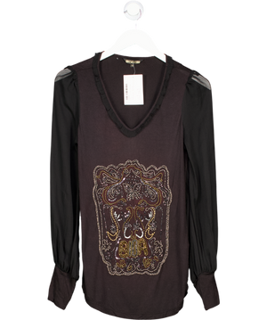 Biba Black Long Sleeve V-neck Beaded Top UK 12