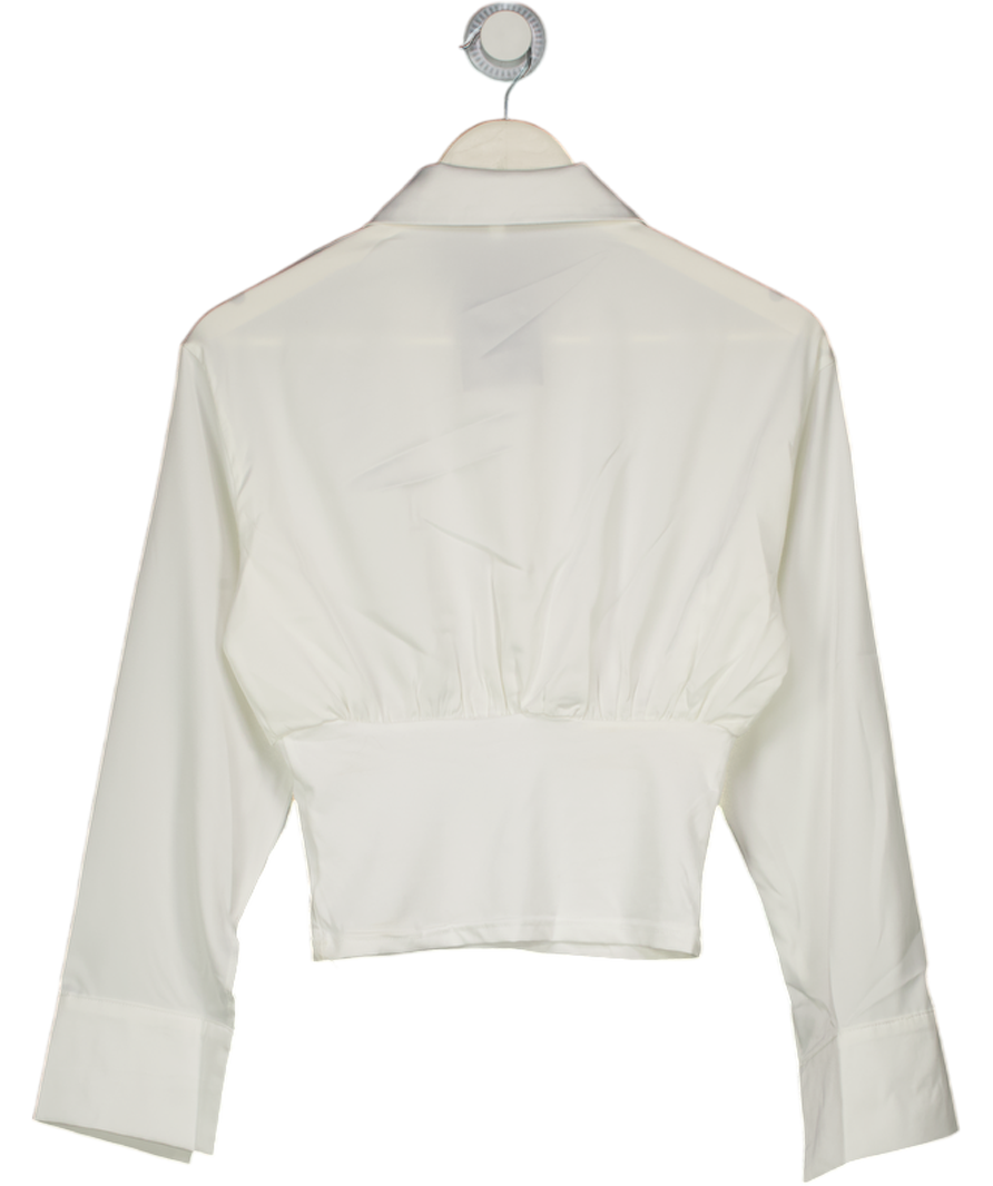 White Satin Long Sleeve Shirt UK S