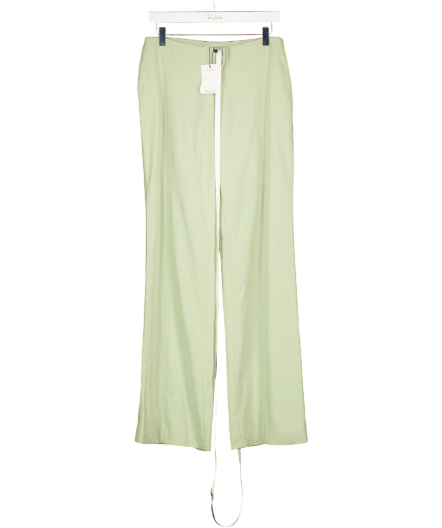 MISTRESS ROCKS Sage Green Linen Blend Straight Leg Trousers UK S