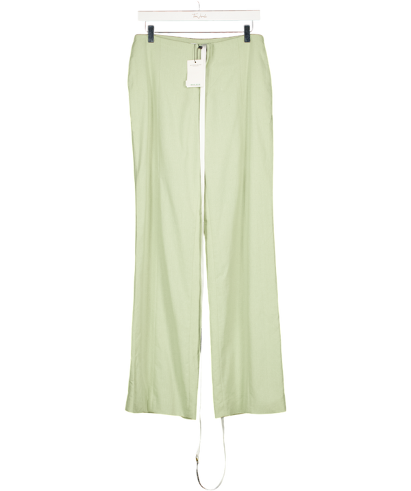 MISTRESS ROCKS Sage Green Linen Blend Straight Leg Trousers UK S