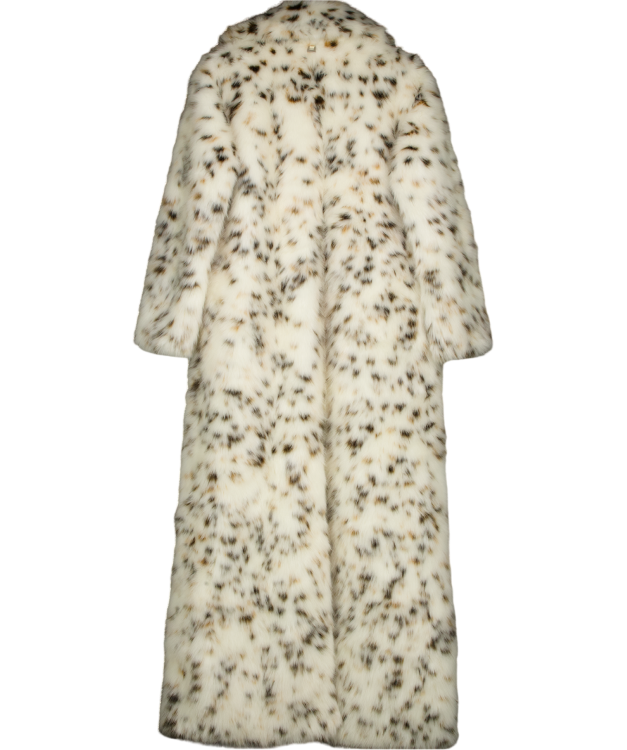 Apparis White Gabrielle Snow Leopard Faux Fur Spotted Maxi Coat UK S