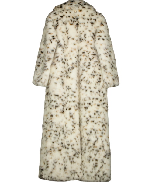Apparis White Gabrielle Snow Leopard Faux Fur Spotted Maxi Coat UK S
