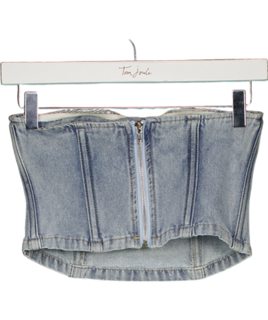 WHITE FOX Blue Denim Embellished Corset Top UK XS