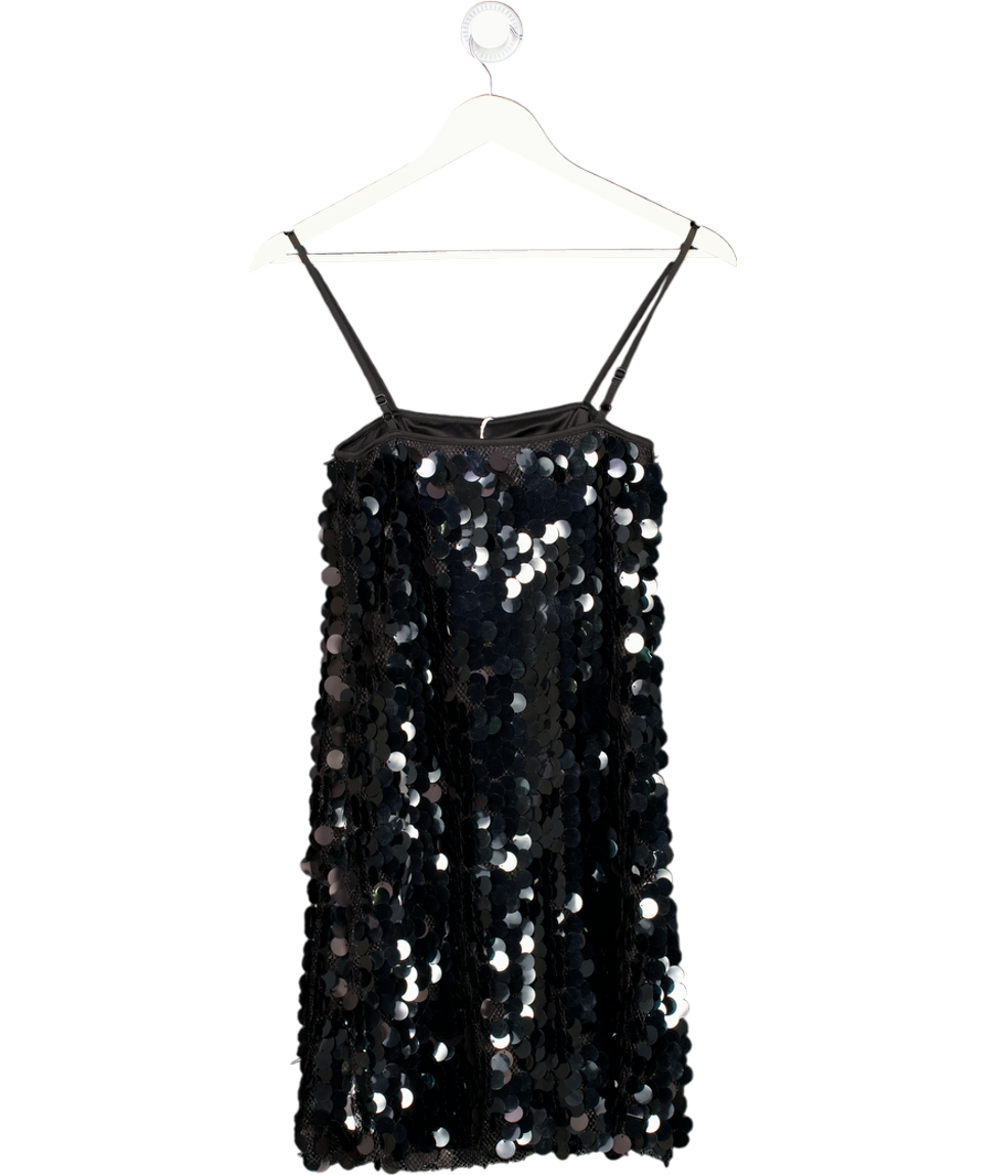 NA-KD Black Sequin Mini Slip Dress UK XS