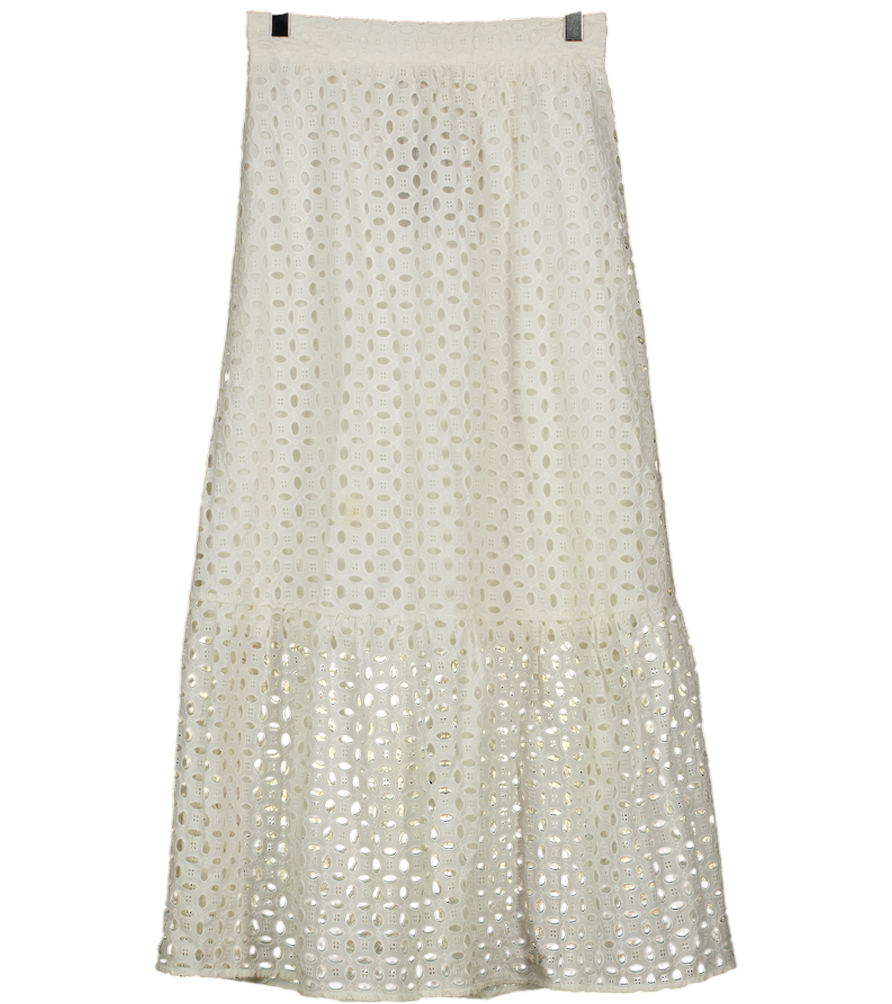 MINT VELVET White Tiered Broderie Midi Skirt UK S